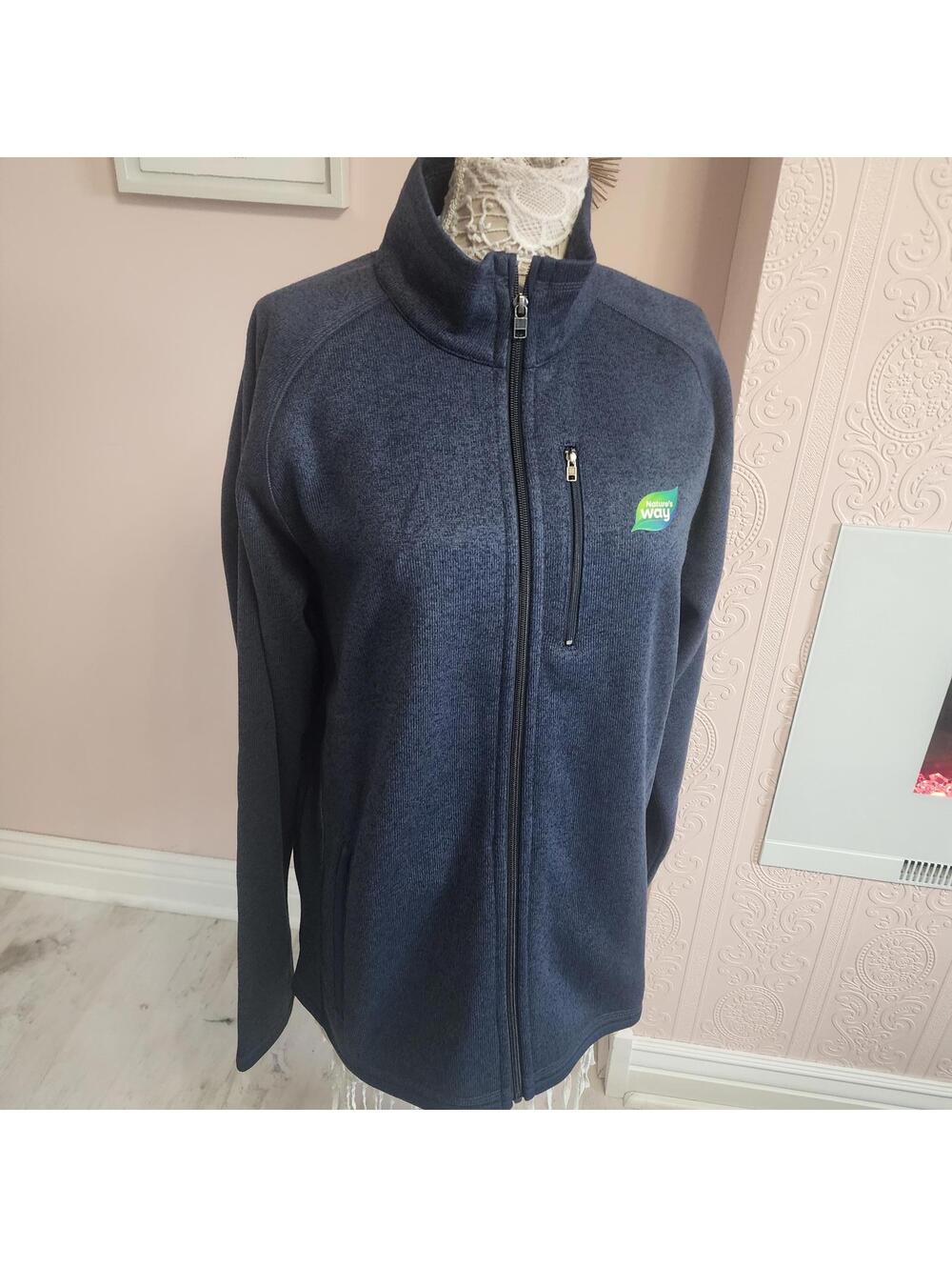 NWT Quince Navy Full-Zip Fleece Jacket Size L Nature’s Way Logo
